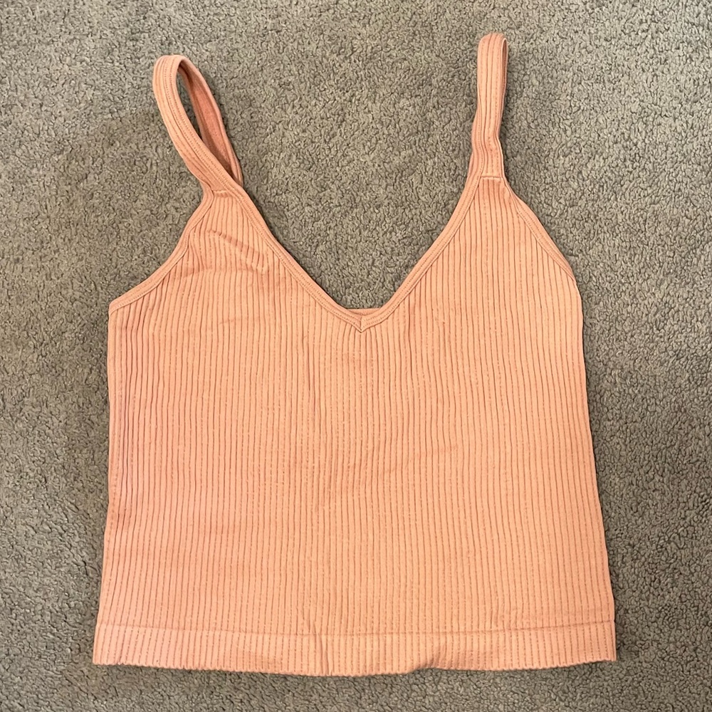 Peach Ribbed V-Neck Women's Top